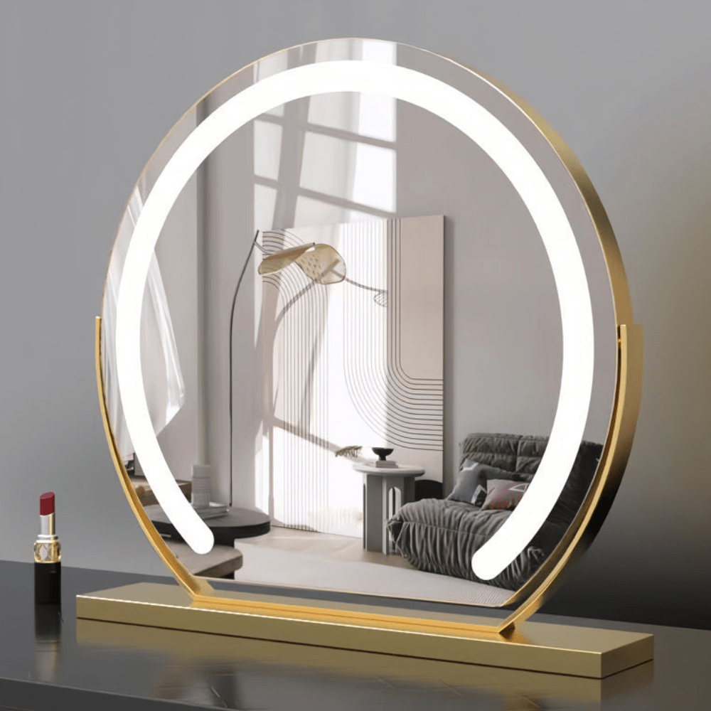 Smart Touch Lighted Makeup Mirror featuring 360° rotation and adjustable tri-tone LED lighting for perfect makeup application. 0